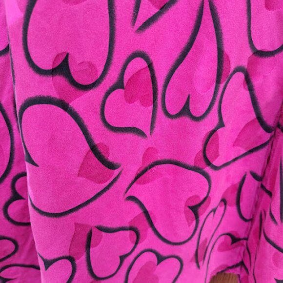 LAURA LEIGH | Silk Y2k Hot Pink Heart Print Spaghetti Strap Slip Slit Dress M - Picture 7 of 14